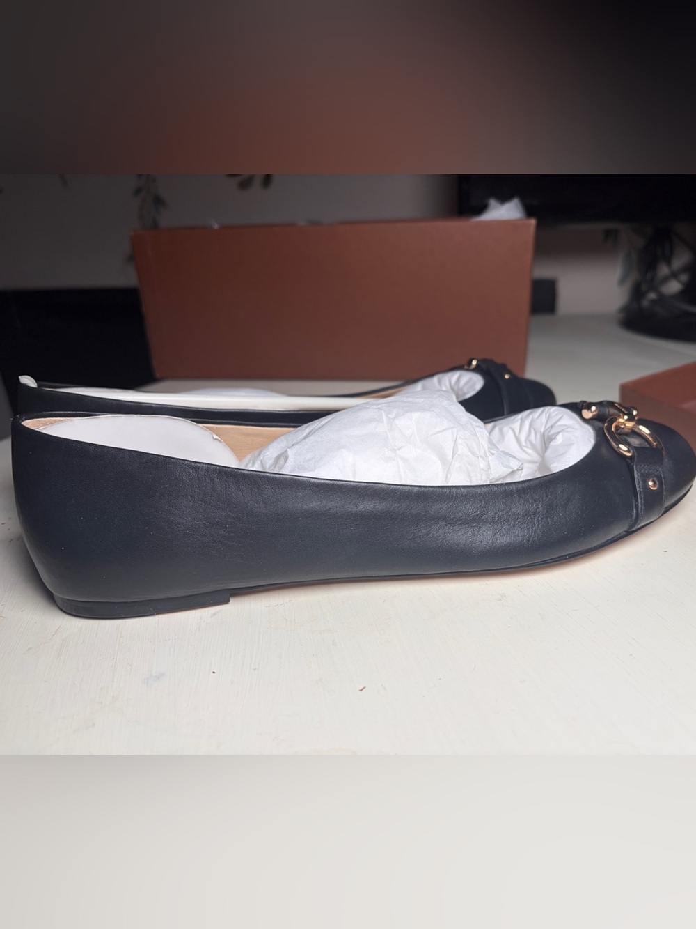 Coach Alice Natural Cow Black Leather Ballet Flats with Gold-Tone Hardware - Picture 5 of 7
